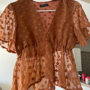 short sleeve crop top with see through bottom half